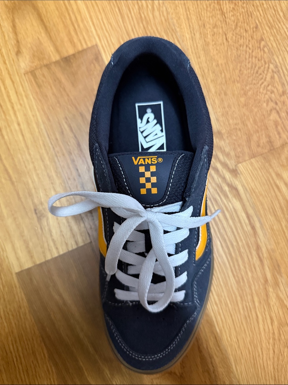 Vans Men's Navy and Yellow Low-Top Skate Sneakers - Picture 2 of 4